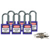 Cadenas de sécurité compacts Brady avec arceau 38 mm, dotés de clés différentes, Violet, KD - Clé différente, Aluminium, 38.10 mm, 6 Pièce / Boîte